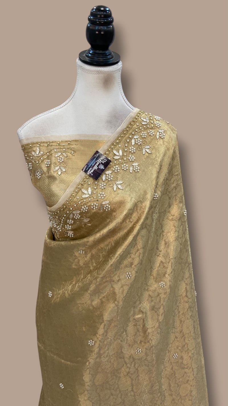 Pure Kora Tissue Handloom Banarasi Saree - Handwork