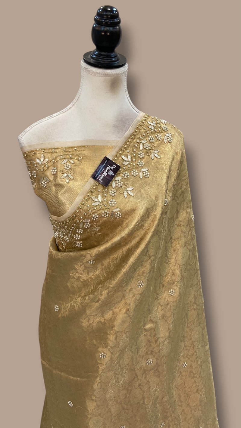 Pure Kora Tissue Handloom Banarasi Saree - Handwork