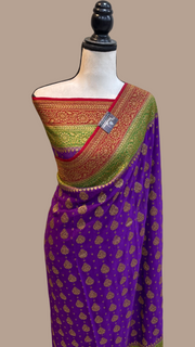 Pure Khaddi Georgette Banarasi Saree -  Antique zari - The Handlooms