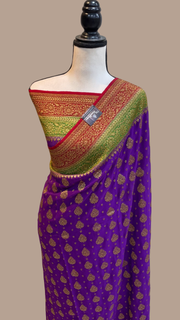 Pure Khaddi Georgette Banarasi Saree -  Antique zari - The Handlooms