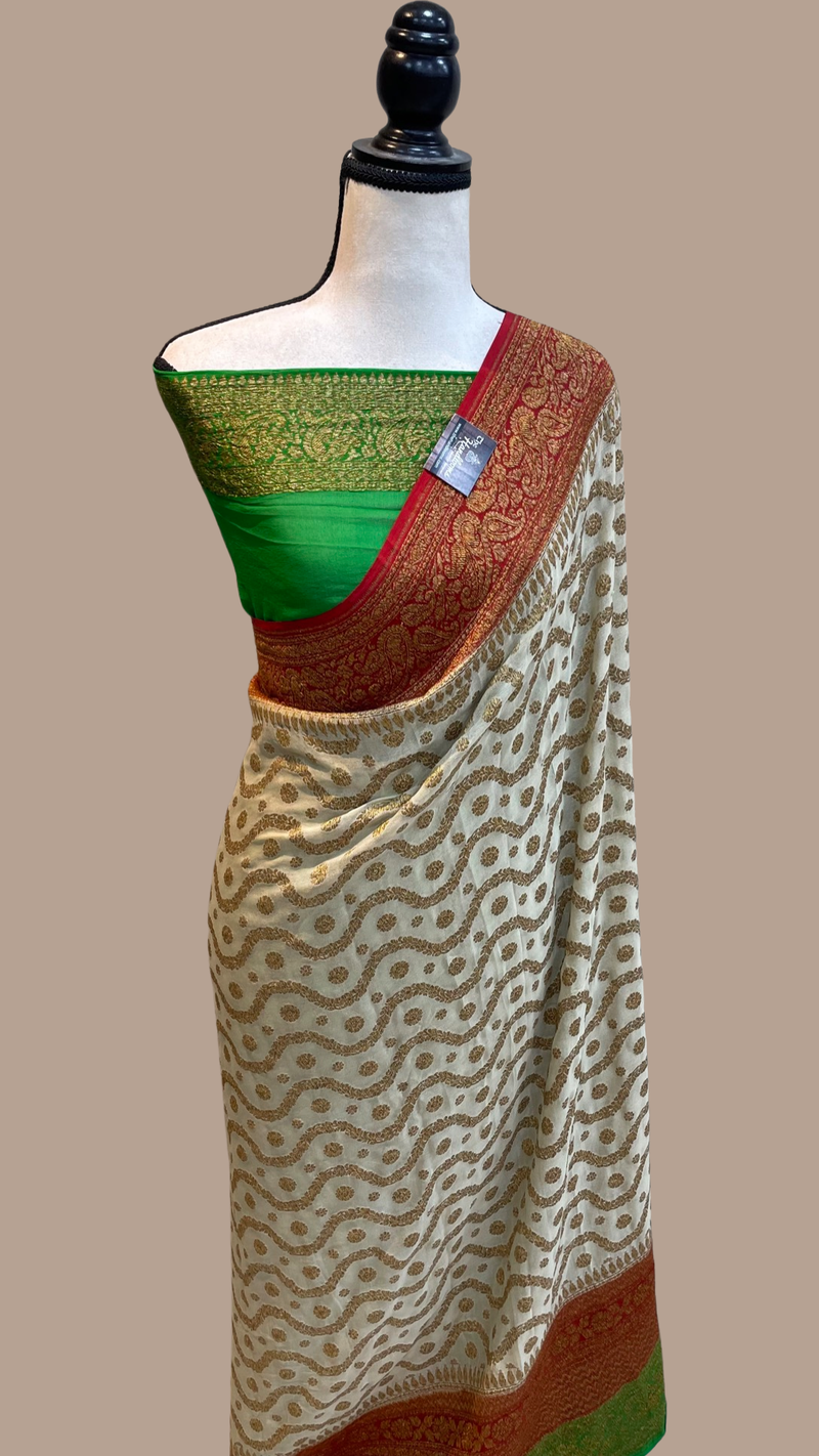 Pure Khaddi Georgette Banarasi Saree -  Antique zari - The Handlooms