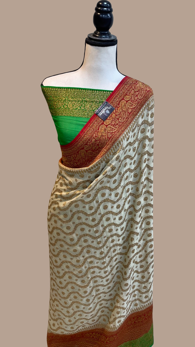 Pure Khaddi Georgette Banarasi Saree -  Antique zari - The Handlooms