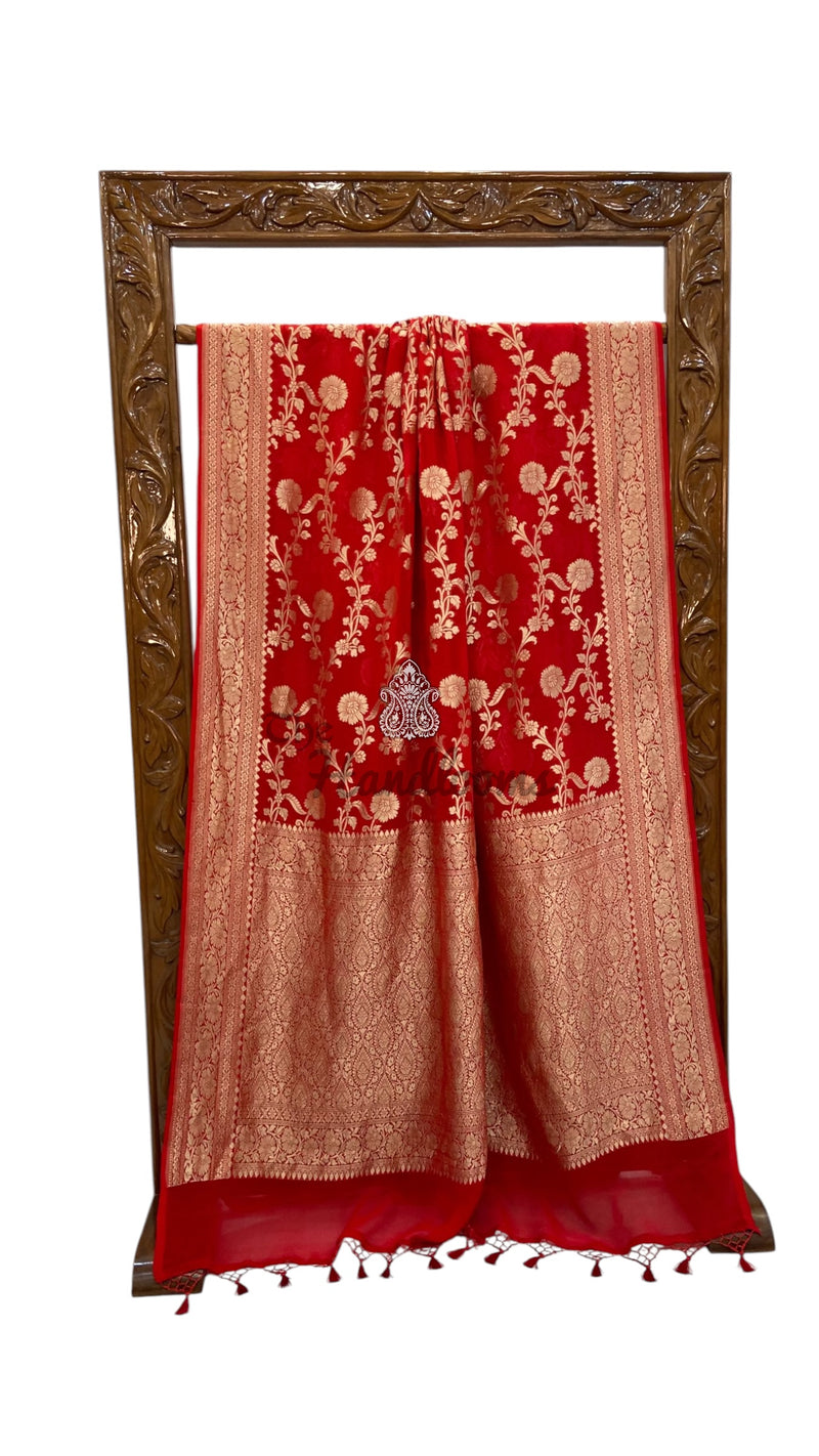 Pure Khaddi Georgette Handloom Banarasi Saree - Silver Zari
