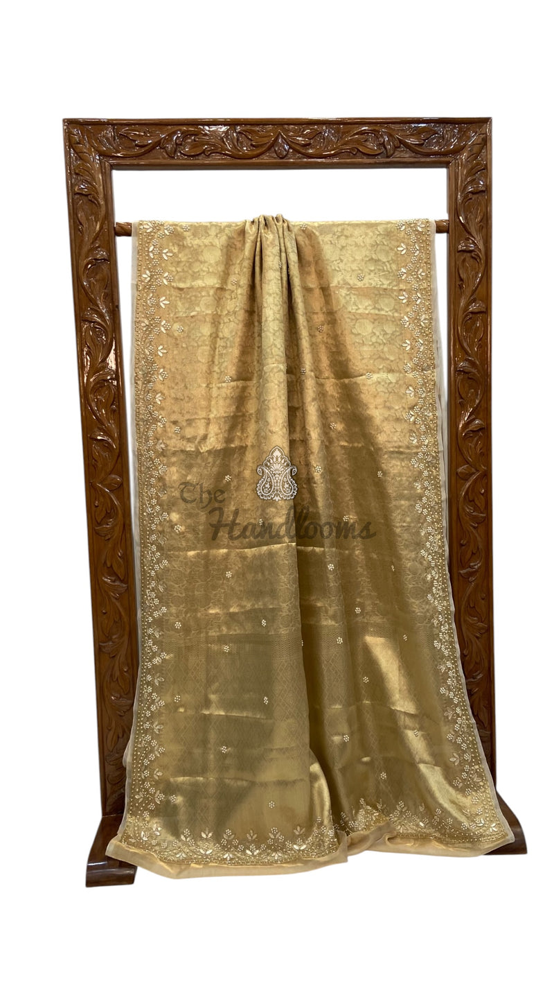 Pure Kora Tissue Handloom Banarasi Saree - Handwork