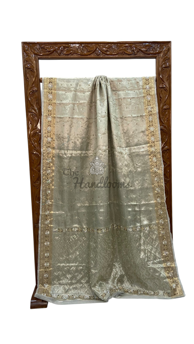Pure Kora Tissue Handloom Banarasi Saree - Handwork