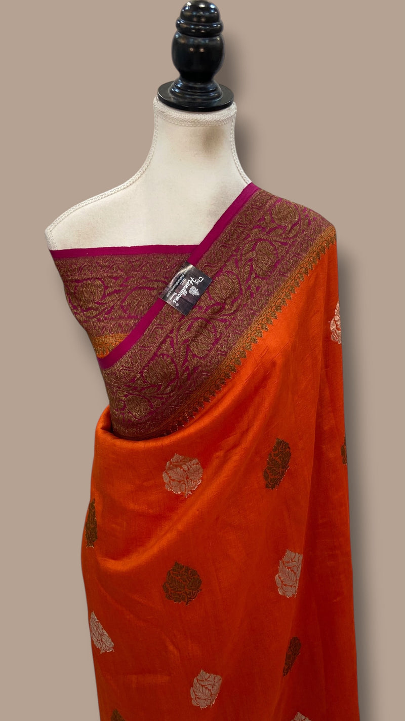 Pure Tussar Georgette Handloom Banarasi Saree - All Over Sona Roopa Jaal Work