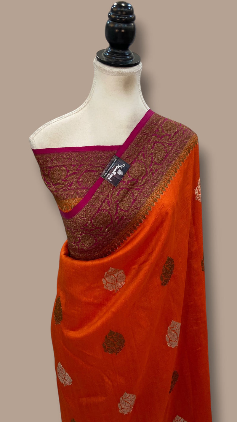 Pure Tussar Georgette Handloom Banarasi Saree - All Over Sona Roopa Jaal Work
