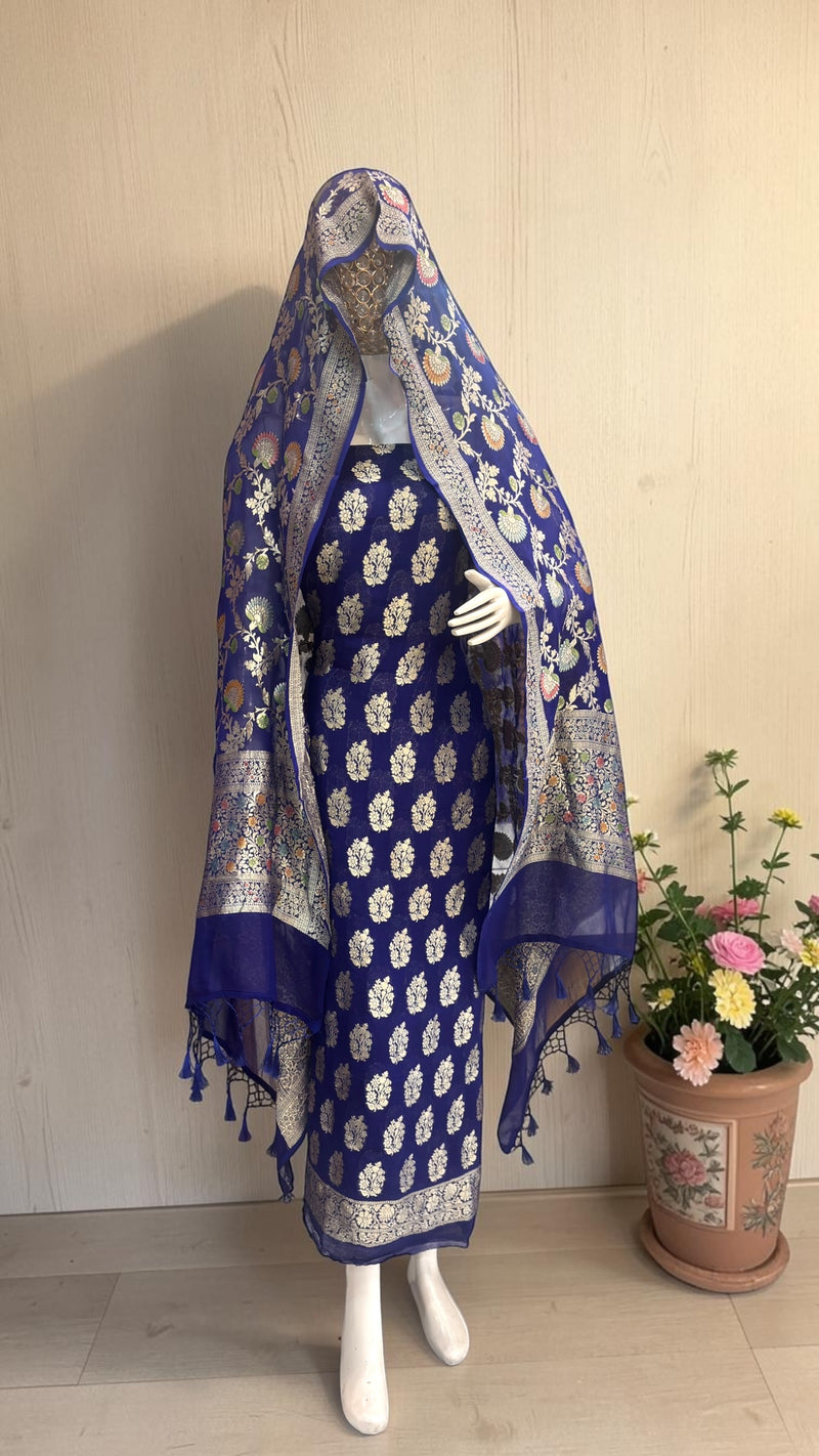 Khaddi Georgette Banarasi Dress Material Water Zari