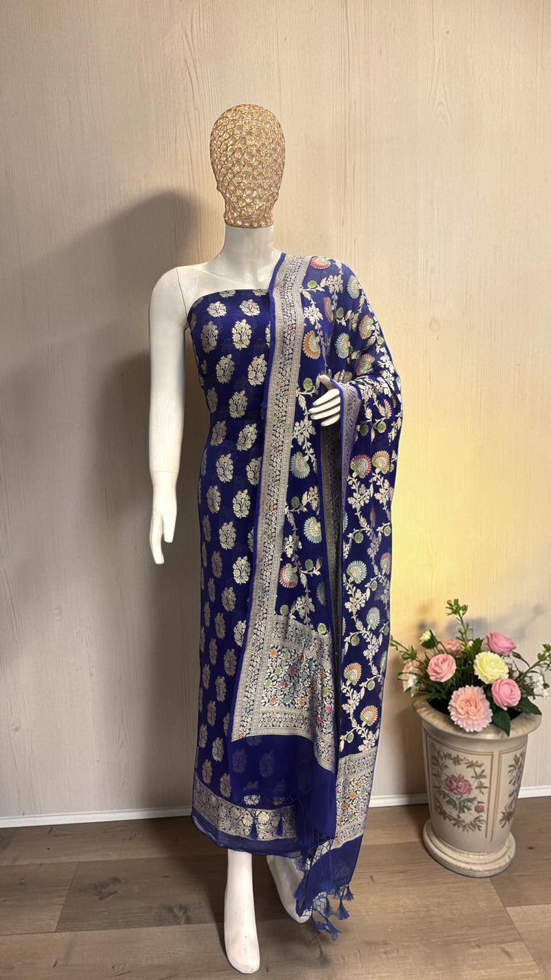 Khaddi Georgette Banarasi Dress Material Water Zari