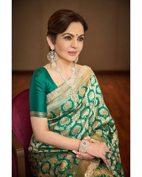 Nita Ambani Pure Katan Silk Banarasi Handloom Saree - All over Jaal work - With Meenakari - The Handlooms