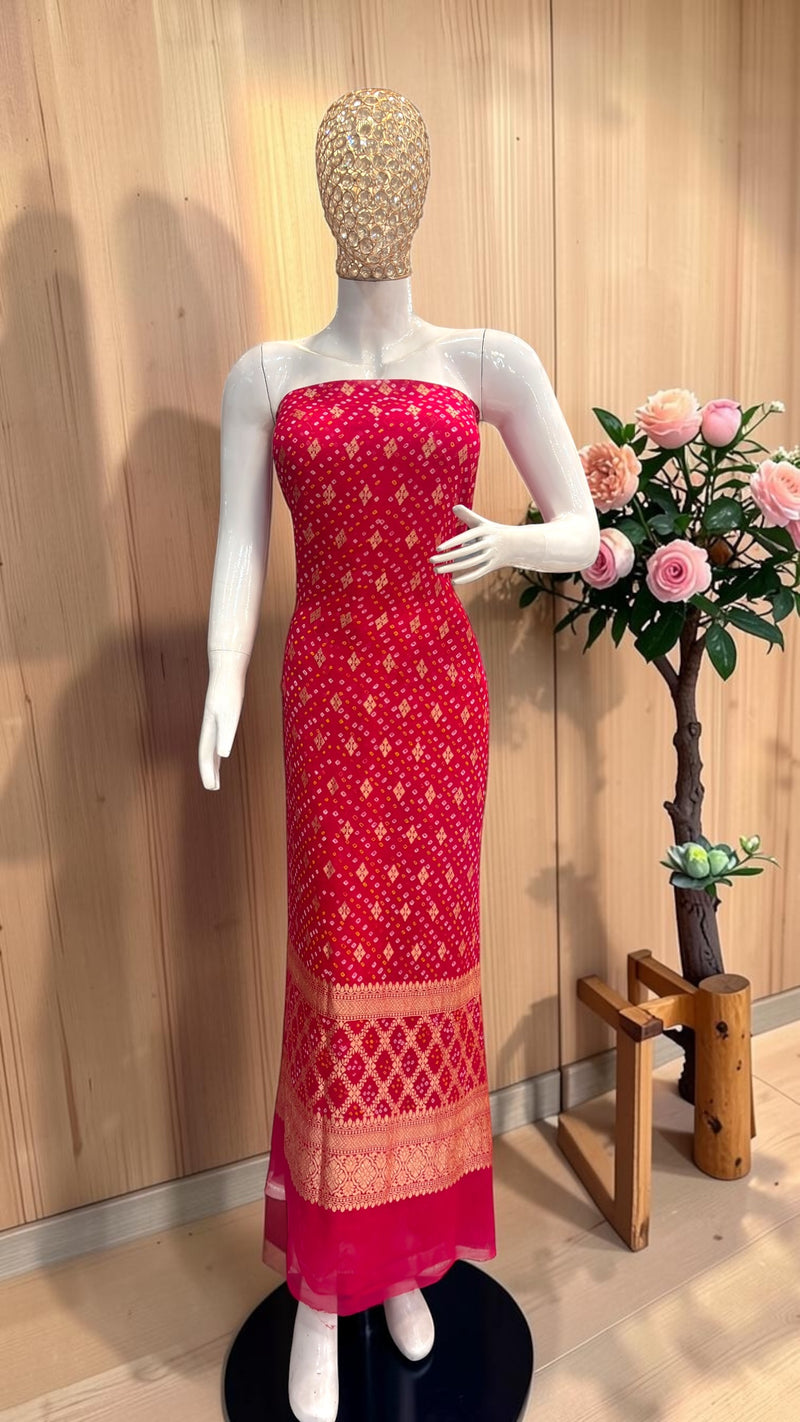 Pure Khaddi Georgette Bandhej Banarasi Dress material