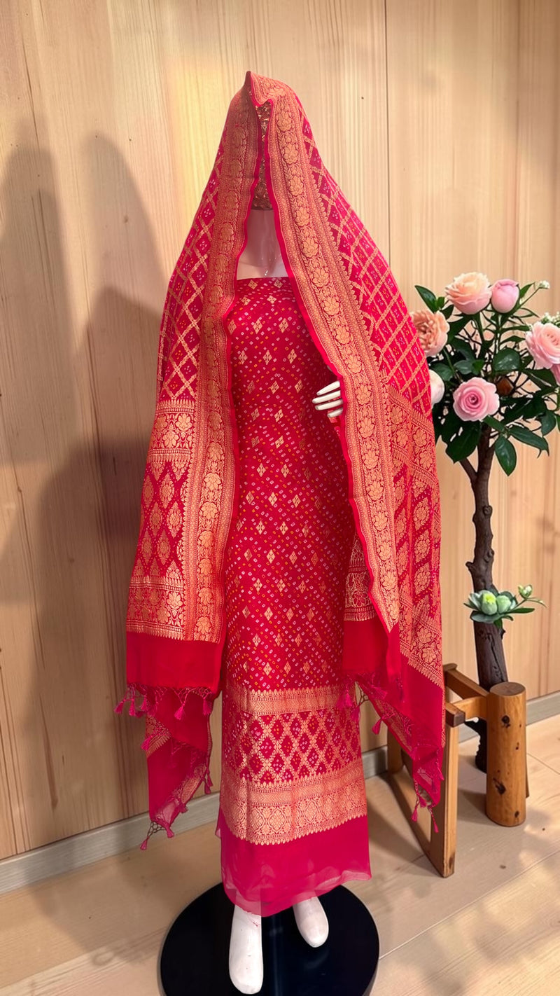 Pure Khaddi Georgette Bandhej Banarasi Dress material