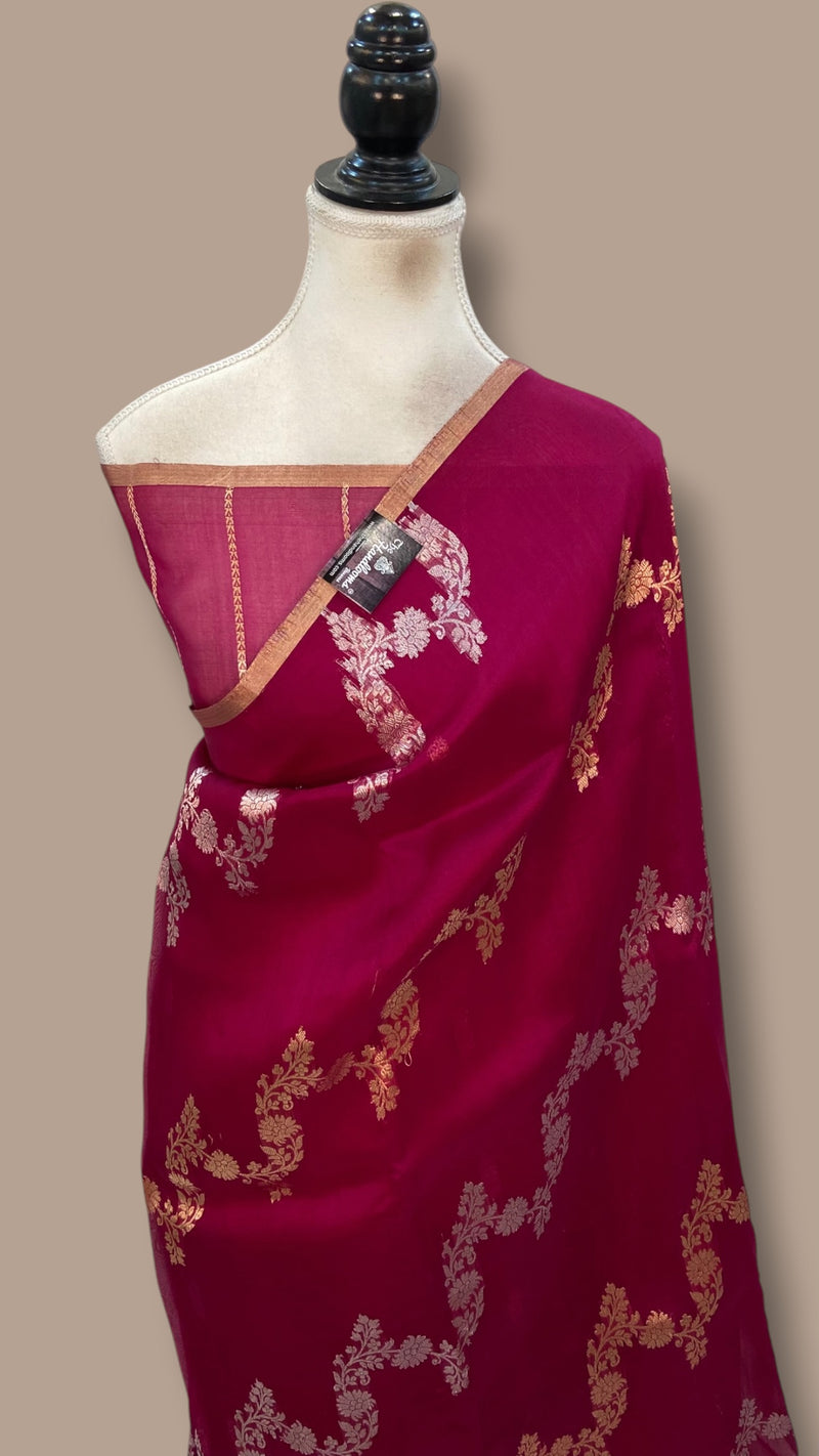Magenta Pure Kora Silk Handloom Banarasi Saree