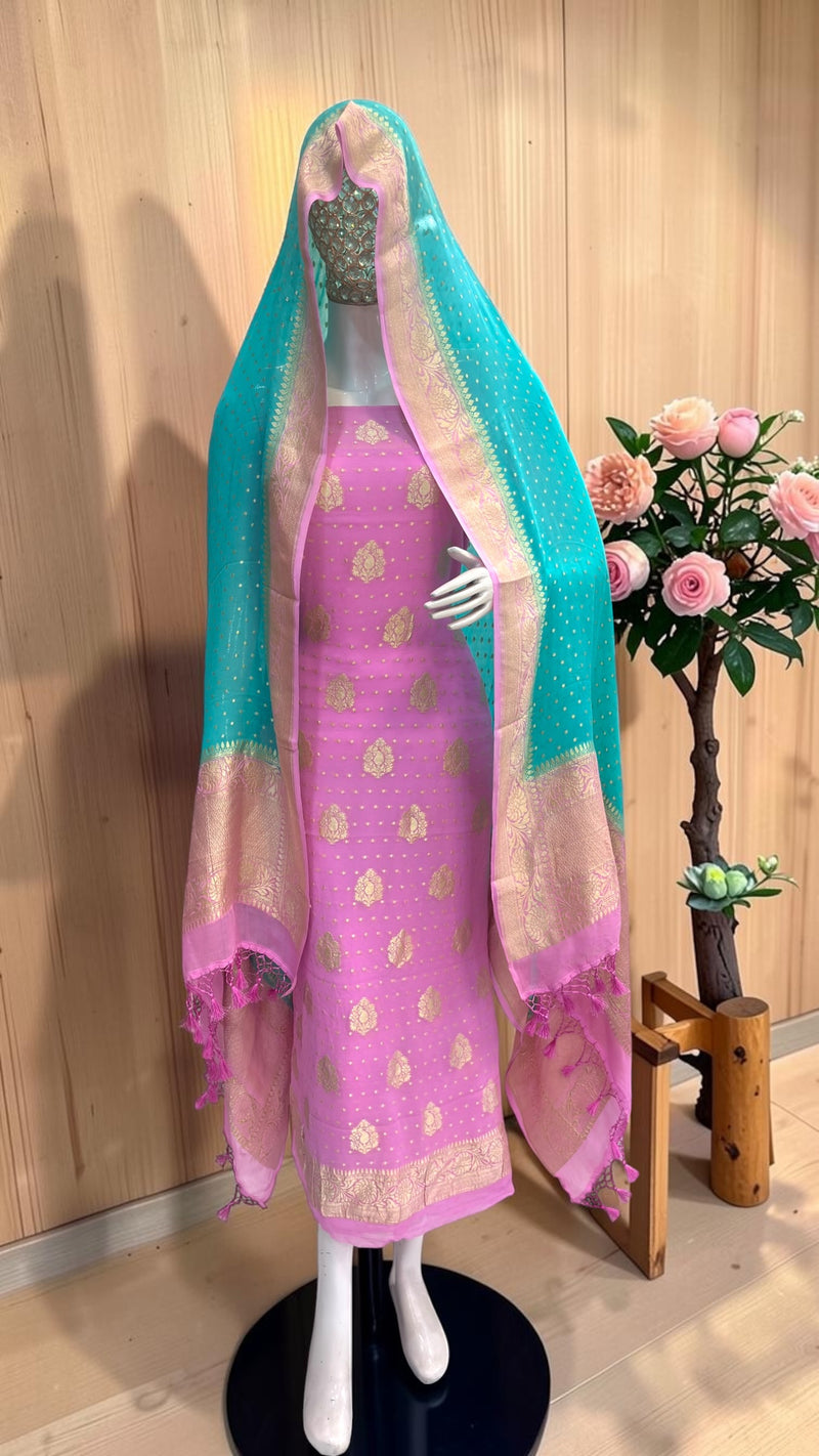Khaddi Georgette Banarasi Dress Material Water Zari