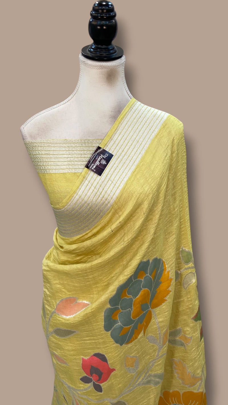 Pure Tussar Georgette Handloom Banarasi Saree With Meenakari