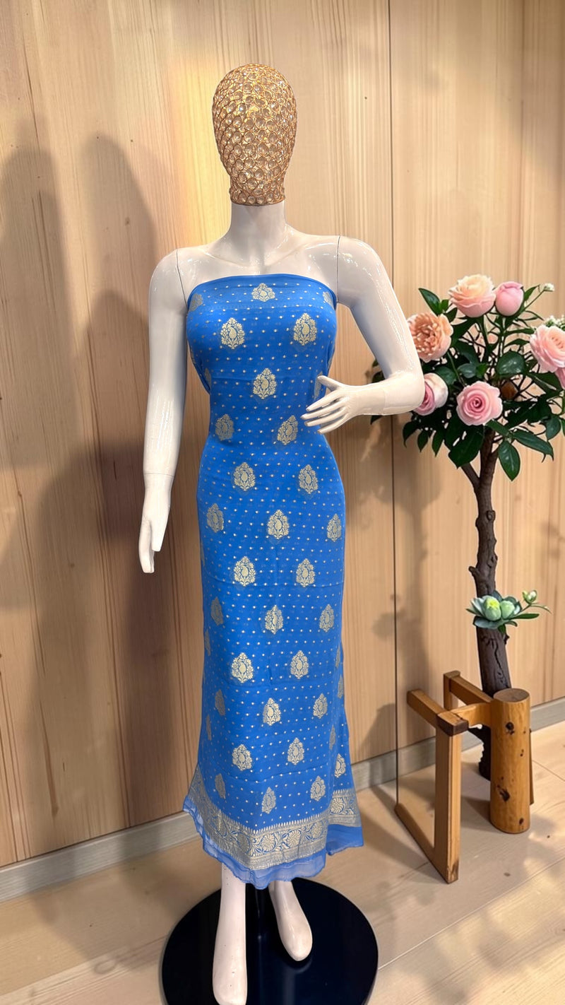 Khaddi Georgette Banarasi Dress material Water Zari - The Handlooms