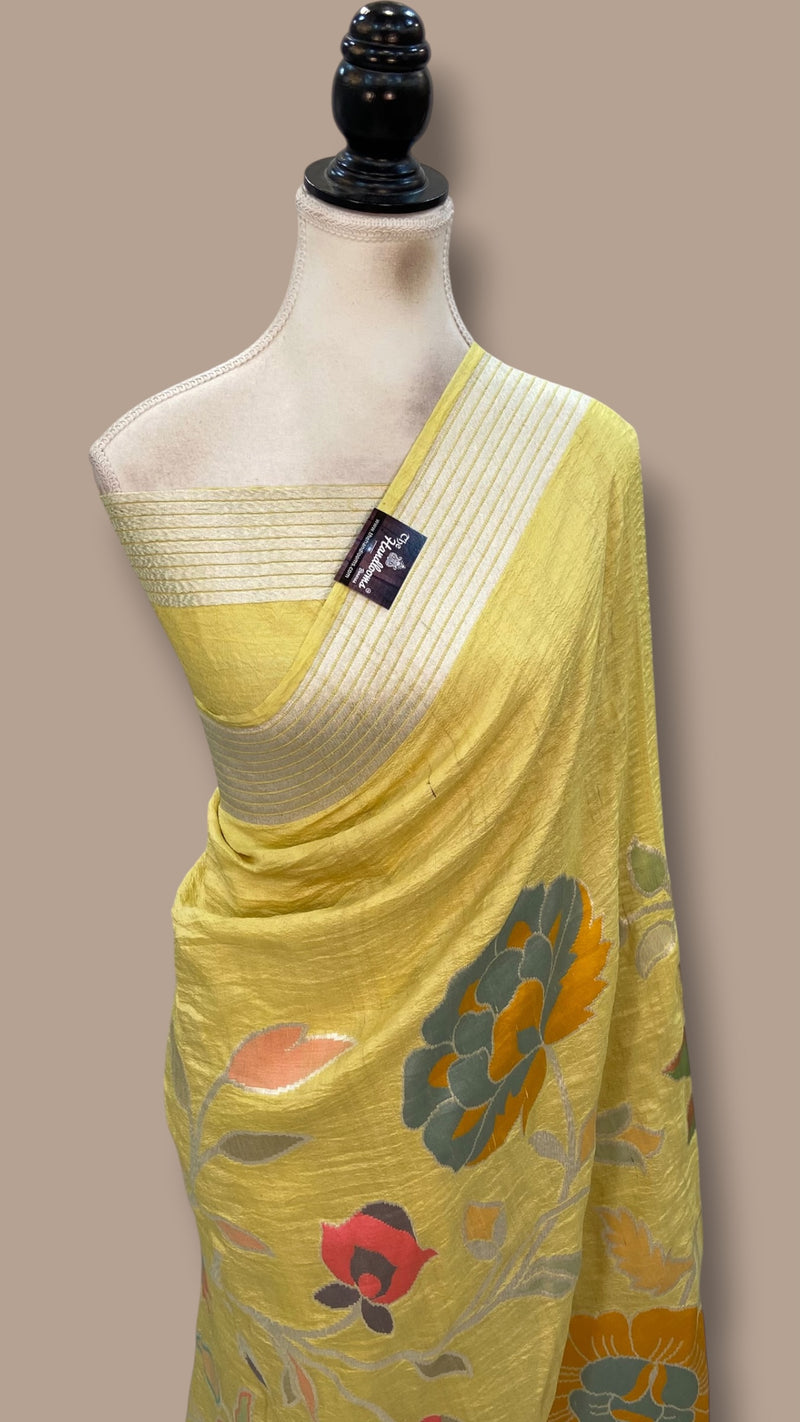 Pure Tussar Georgette Handloom Banarasi Saree With Meenakari