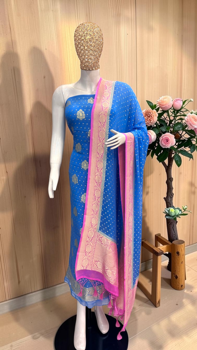 Khaddi Georgette Banarasi Dress material Water Zari - The Handlooms