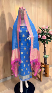Khaddi Georgette Banarasi Dress material Water Zari - The Handlooms