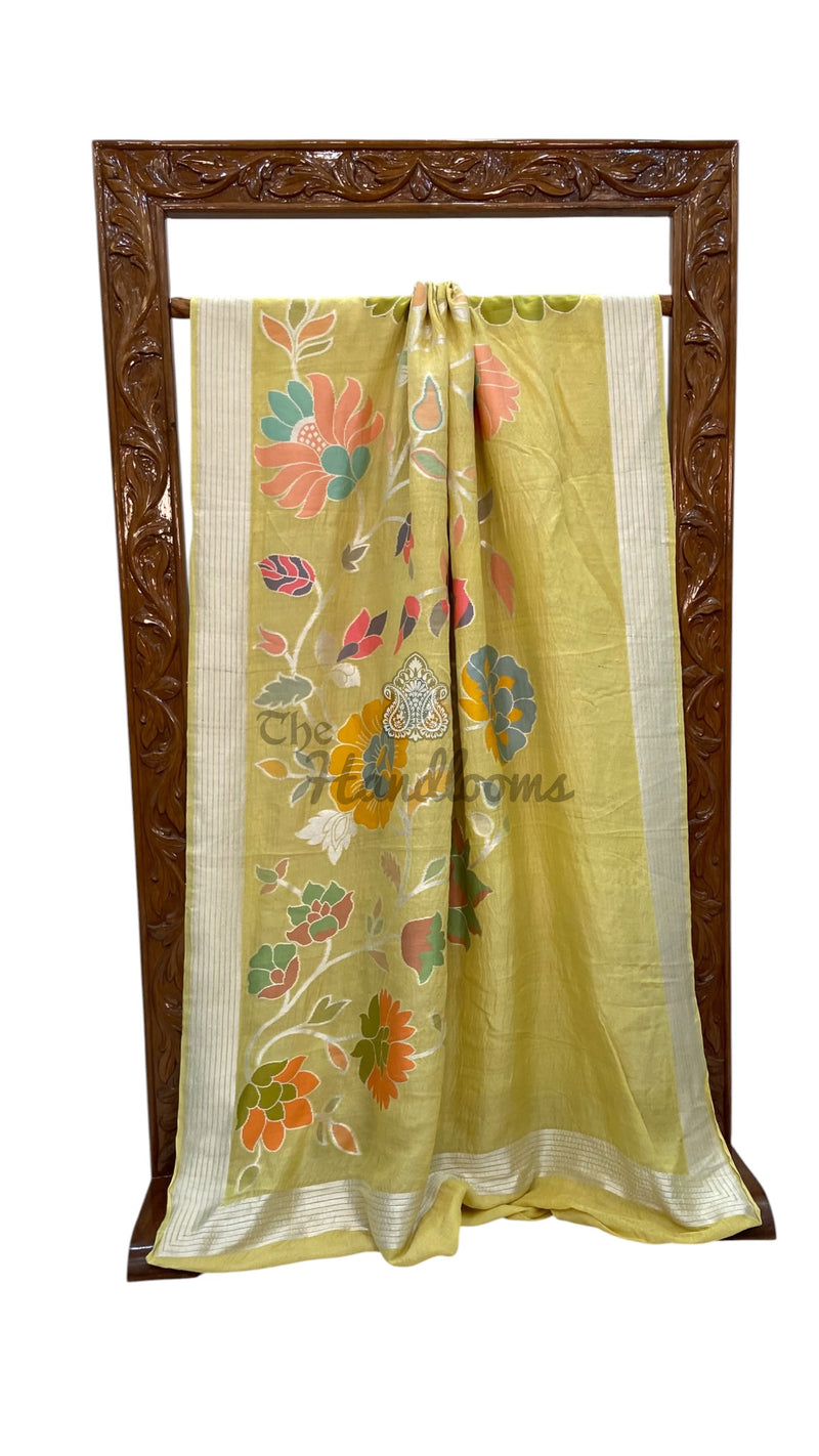 Pure Tussar Georgette Handloom Banarasi Saree With Meenakari