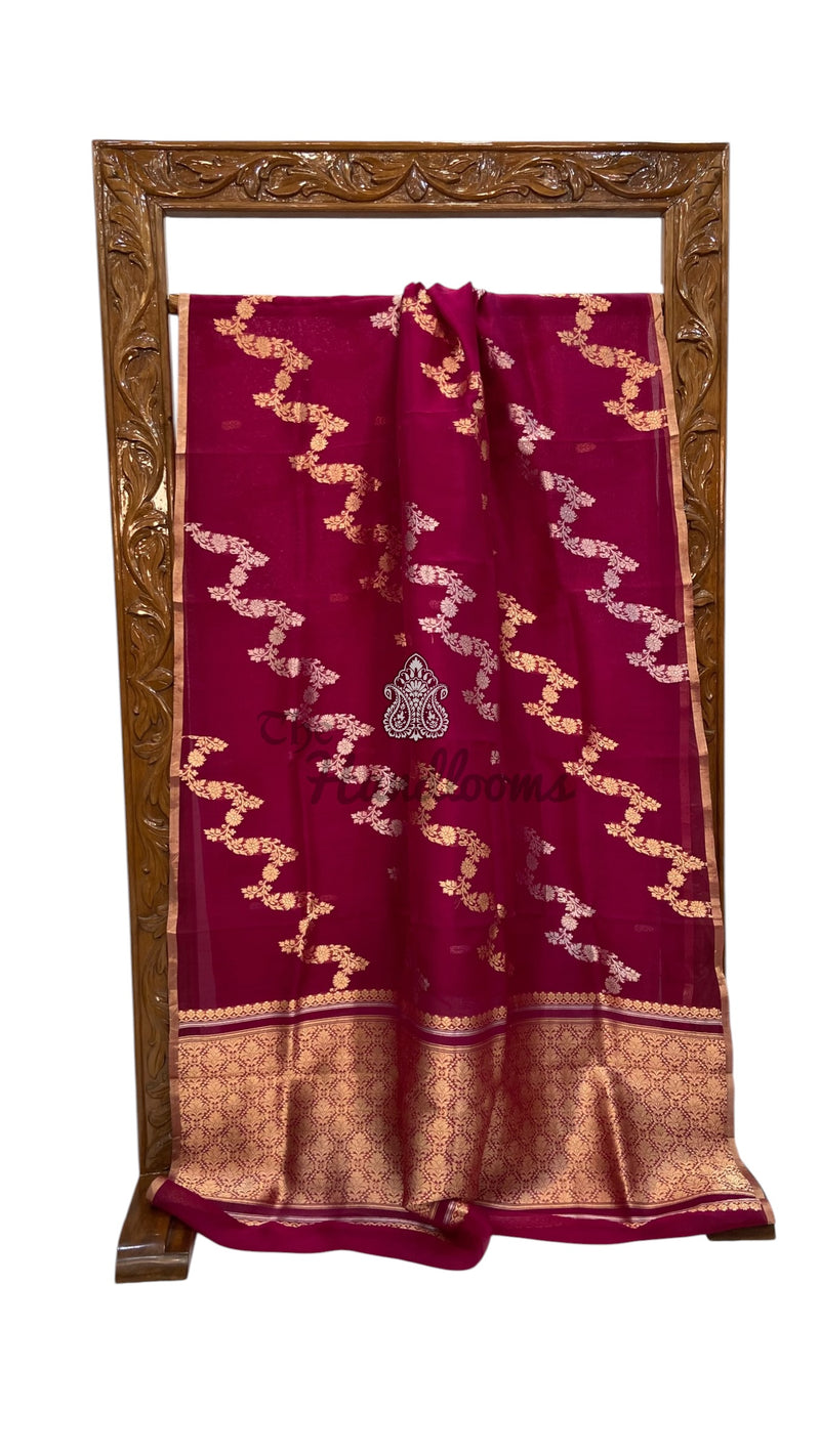 Magenta Pure Kora Silk Handloom Banarasi Saree