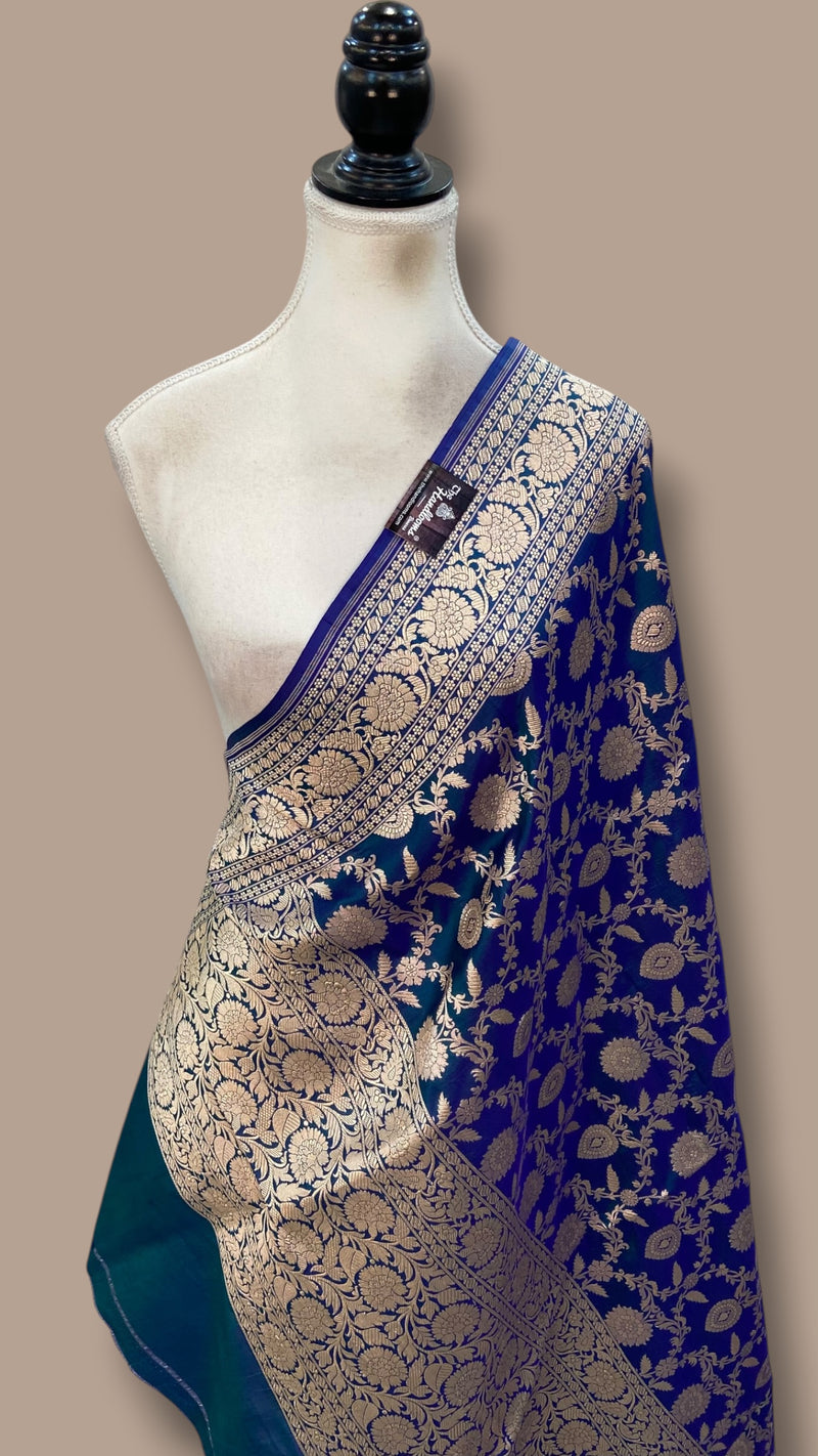 Royal Blue Pure Katan Silk Handloom Banarasi Dupatta