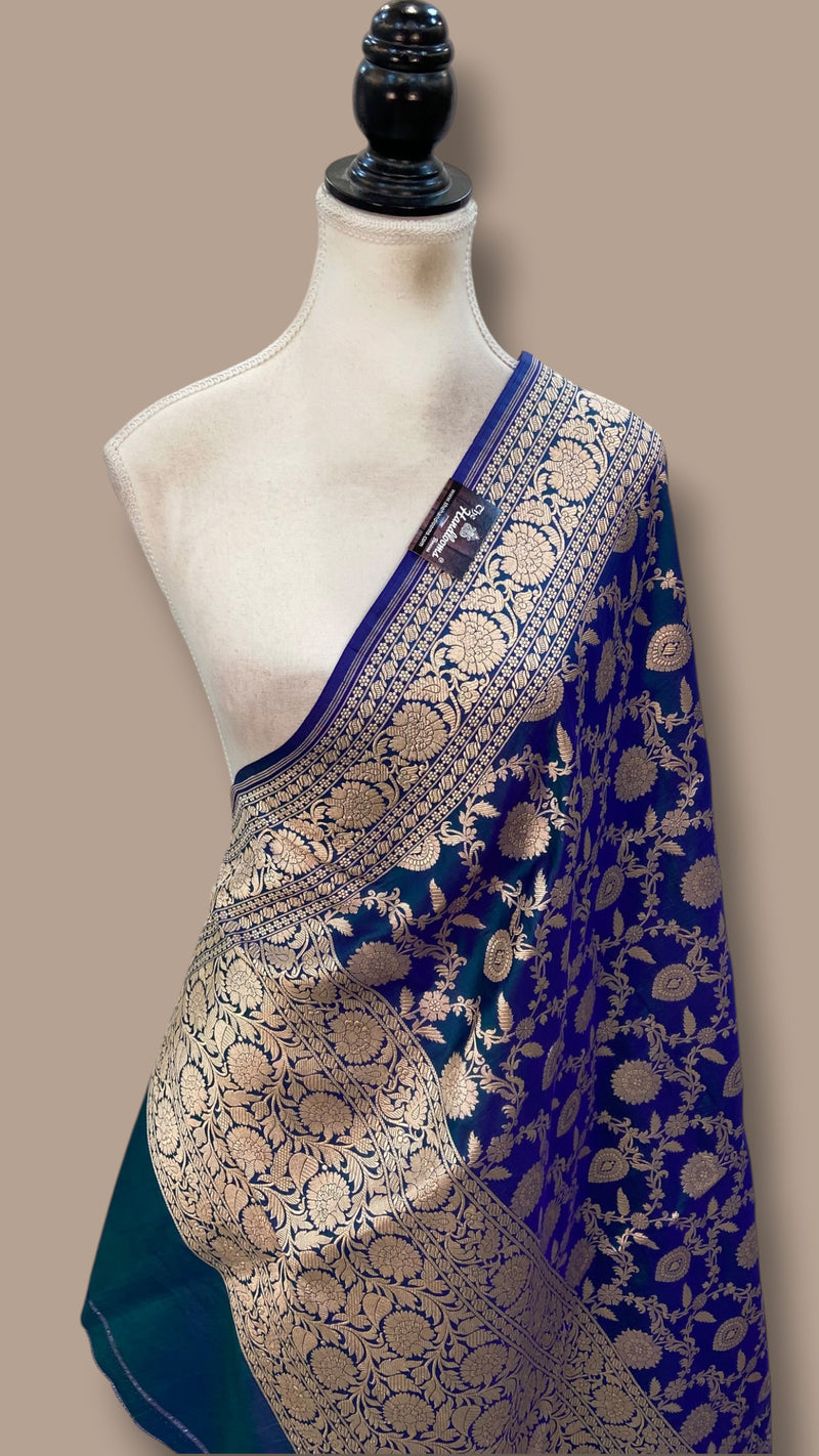 Royal Blue Pure Katan Silk Handloom Banarasi Dupatta