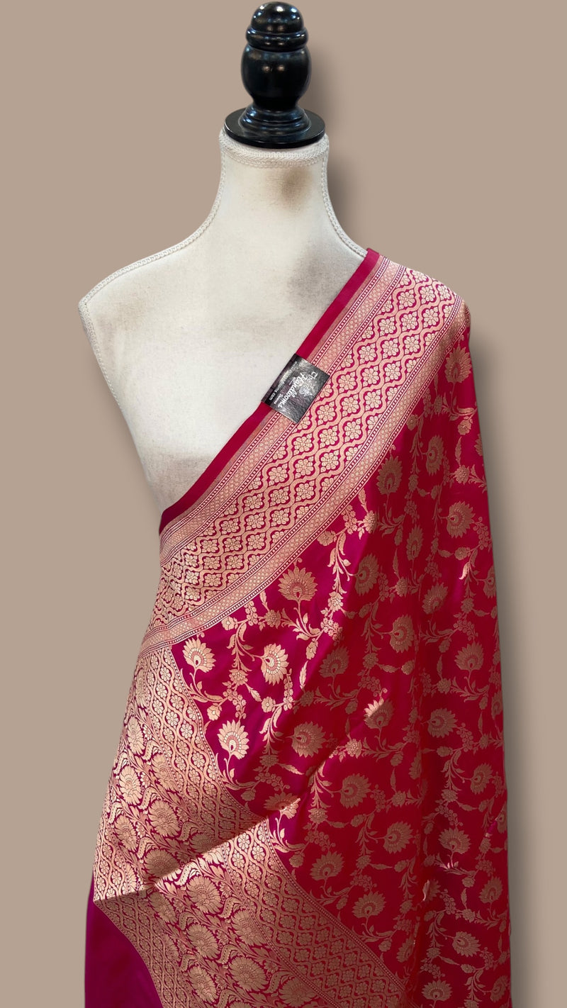 Hot Pink Pure Katan Silk Handloom Banarasi Dupatta