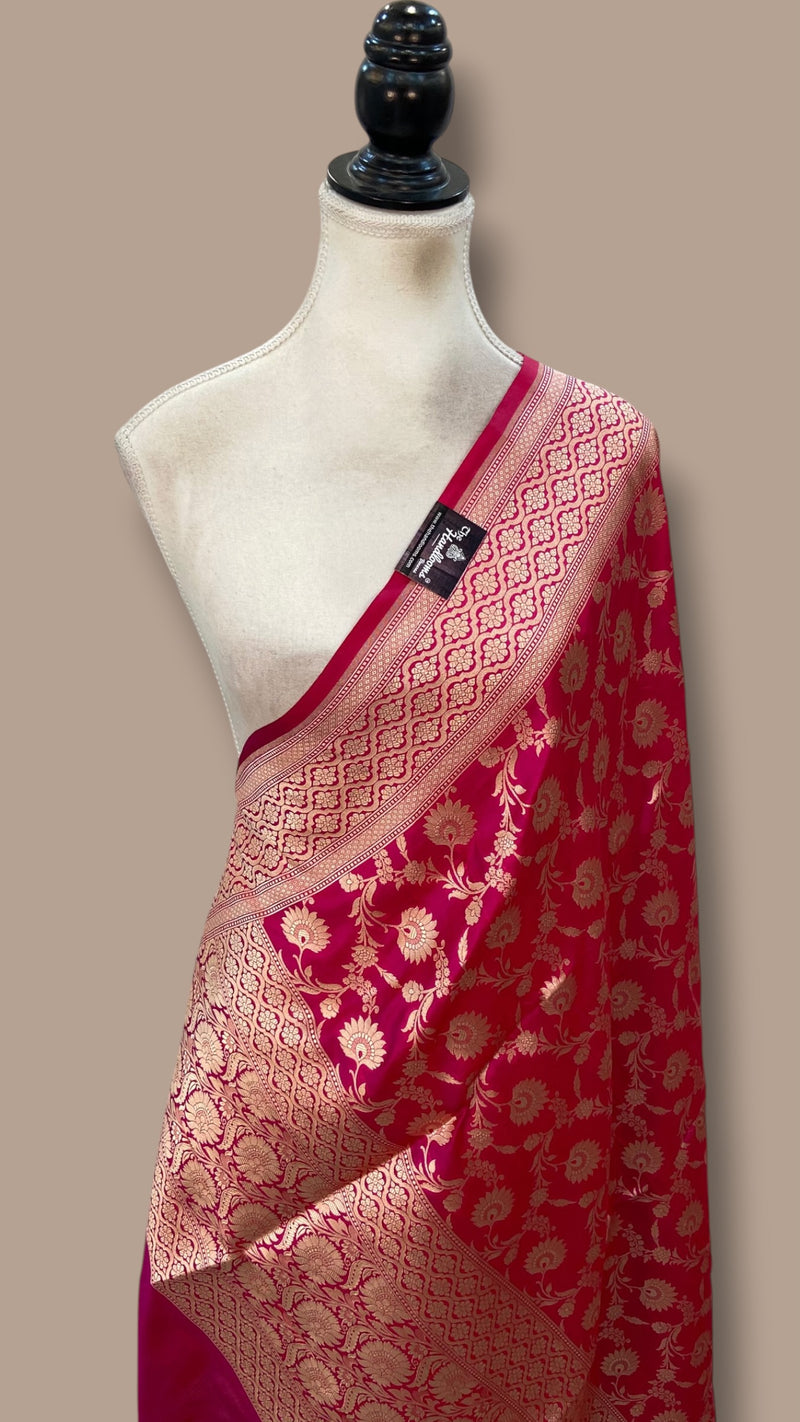 Hot Pink Pure Katan Silk Handloom Banarasi Dupatta
