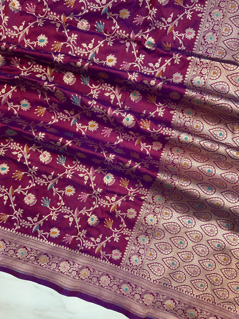 Magenta Pure Katan Silk Handloom Banarasi Dupatta - Meenakari