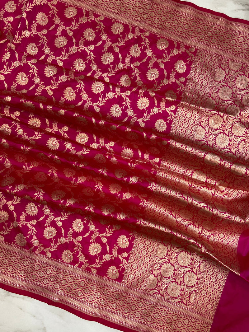 Hot Pink Pure Katan Silk Handloom Banarasi Dupatta
