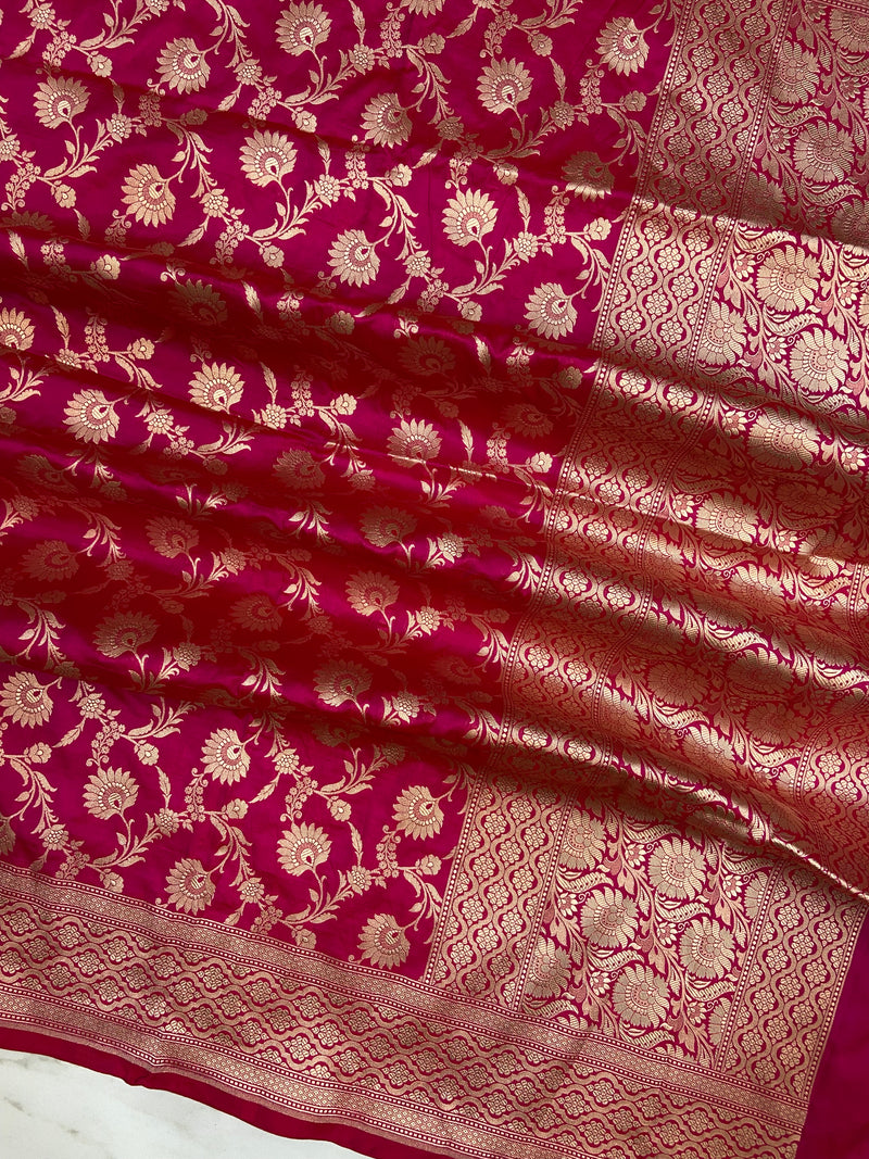 Hot Pink Pure Katan Silk Handloom Banarasi Dupatta