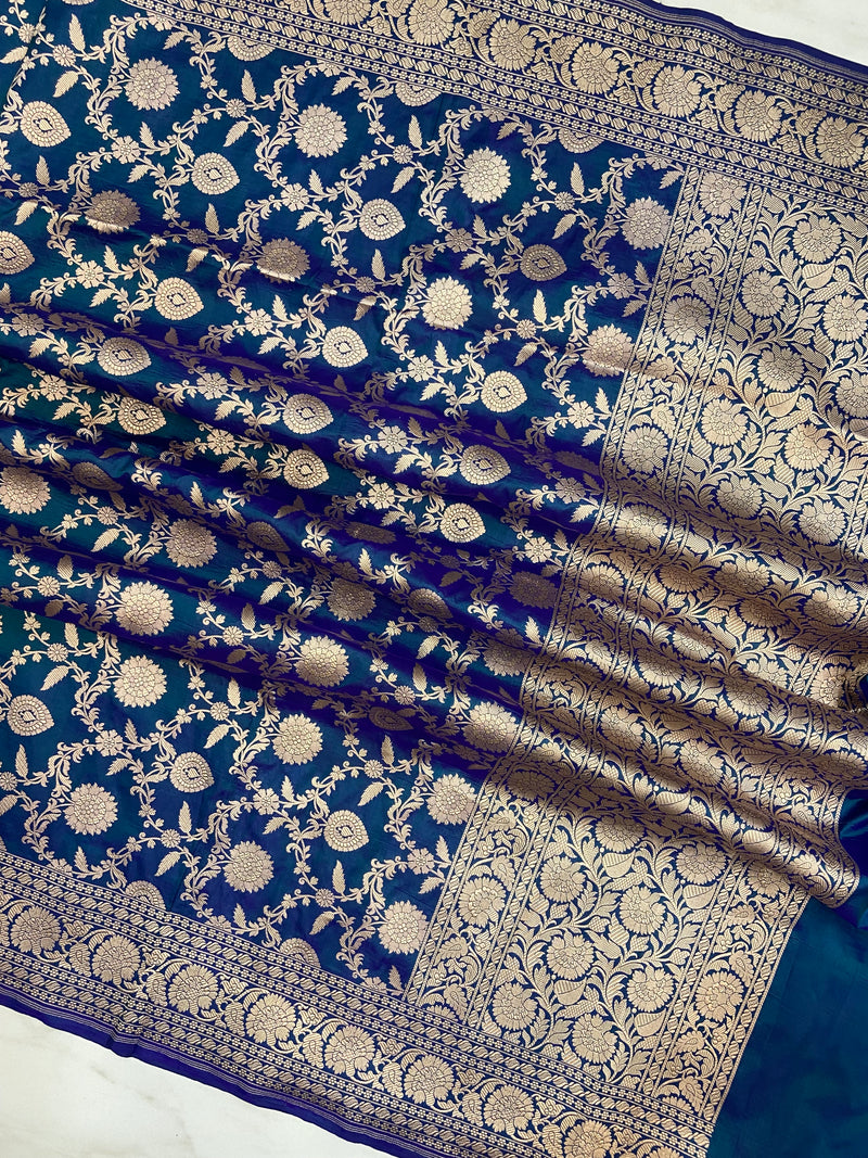 Royal Blue Pure Katan Silk Handloom Banarasi Dupatta