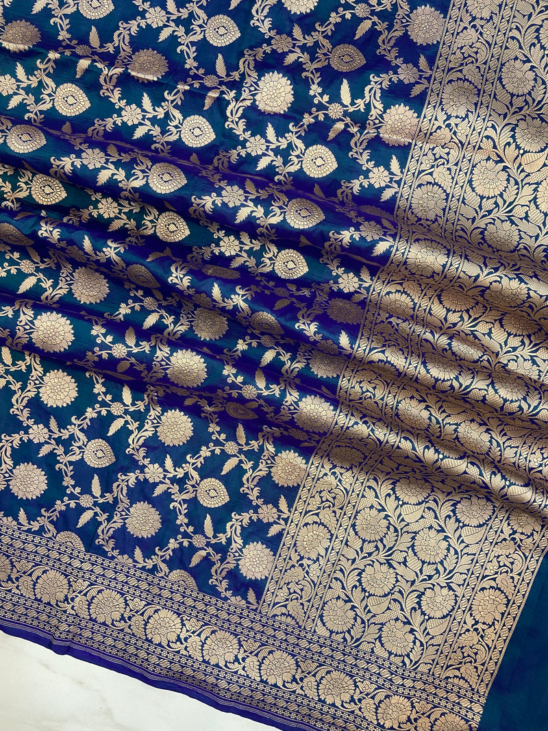 Royal Blue Pure Katan Silk Handloom Banarasi Dupatta