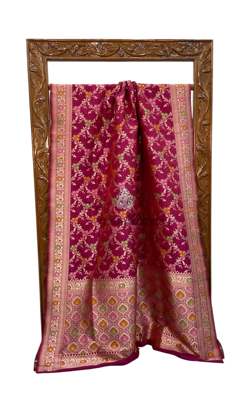 Magenta Pure Katan Silk Banarasi Handloom Saree - All Over Jaal Work - With Meenakari