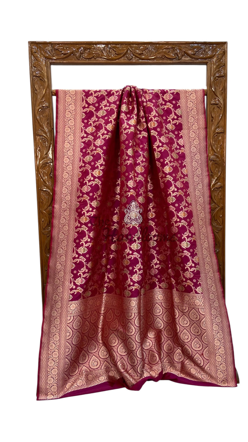 Magenta Pure Katan Silk Banarasi Handloom Saree - All Over Jaal Work - With Meenakari