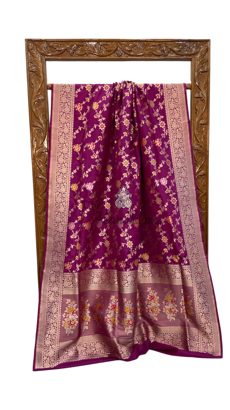 Purple Pure Katan Silk Banarasi Handloom Saree - All Over Jaal Work - With Meenakari