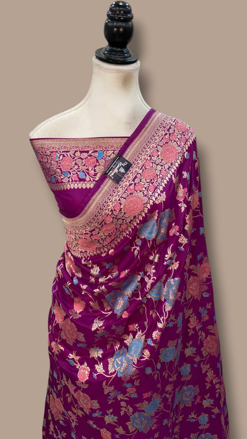 Purple Pure Katan Silk Banarasi Handloom Saree - All Over Jaal Work - With Meenakari