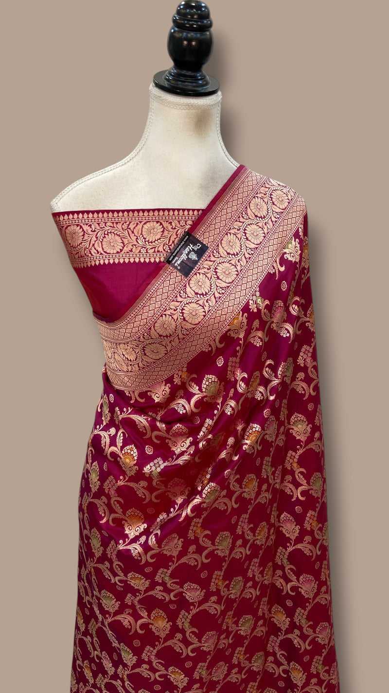 Magenta Pure Katan Silk Banarasi Handloom Saree - All Over Jaal Work - With Meenakari