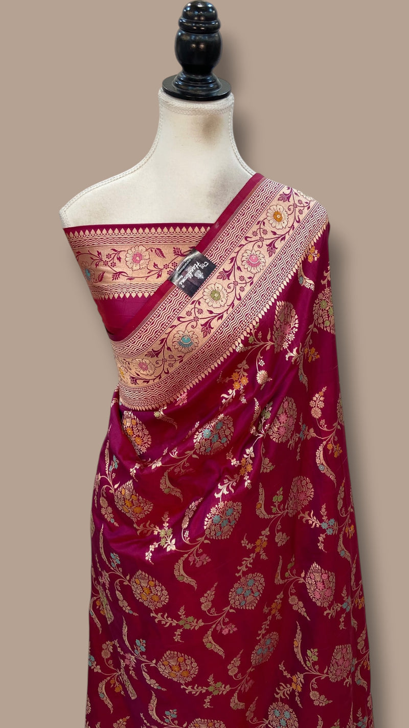 Magenta Pure Katan Silk Banarasi Handloom Saree - All Over Jaal Work - With Meenakari