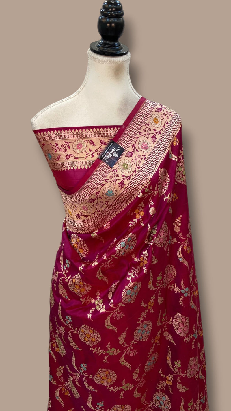Magenta Pure Katan Silk Banarasi Handloom Saree - All Over Jaal Work - With Meenakari