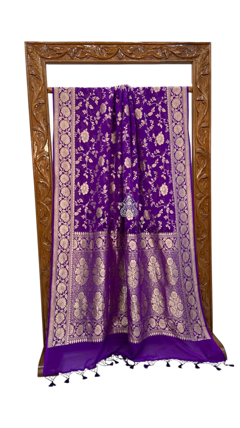 Pure Khaddi Georgette Handloom Banarasi Saree - Silver Zari