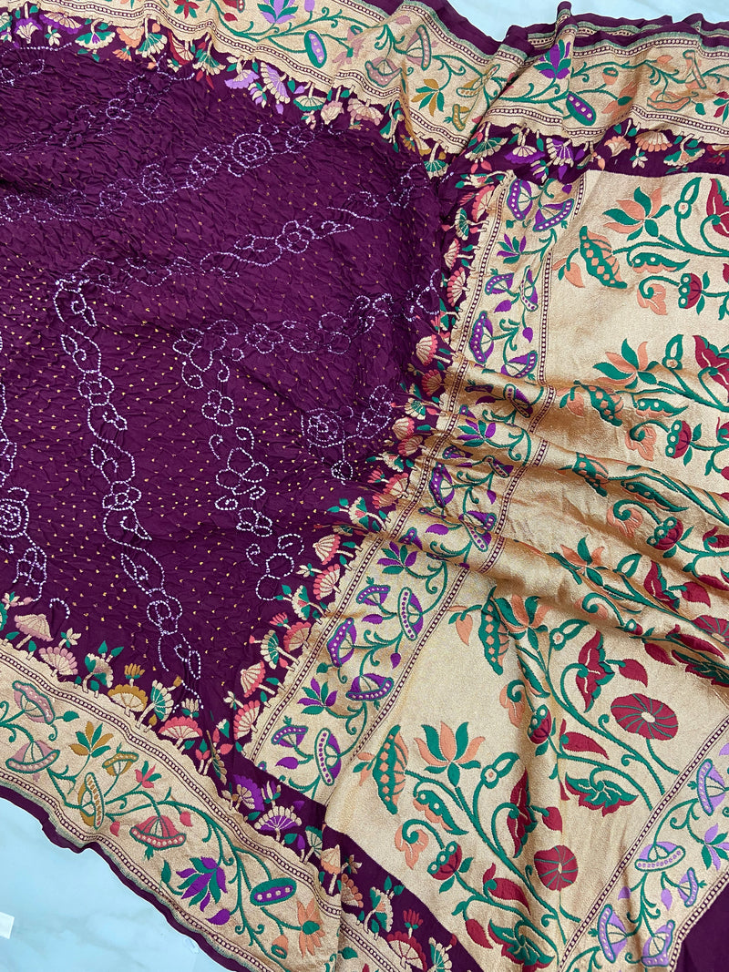 Pure Georgette Banarasi Bandhej Handloom Dupatta - The Handlooms