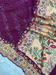 Pure Georgette Banarasi Bandhej Handloom Dupatta - The Handlooms