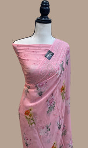 Pure Georgette  Digital Print with Chikankari Handloom Banarasi Saree - The Handlooms