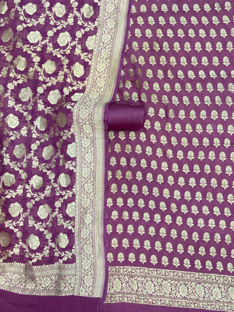 Khaddi Georgette Banarasi Dress material Water Zari - The Handlooms