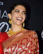 Deepika Padukone in Red Pure Katan Silk Banarasi Handloom Saree - All Over Jaal Work - The Handlooms