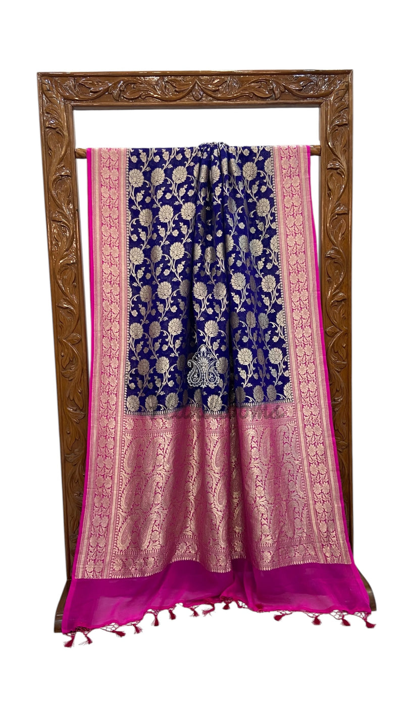 Pure Khaddi Georgette Handloom Banarasi Saree - Water Zari - The Handlooms