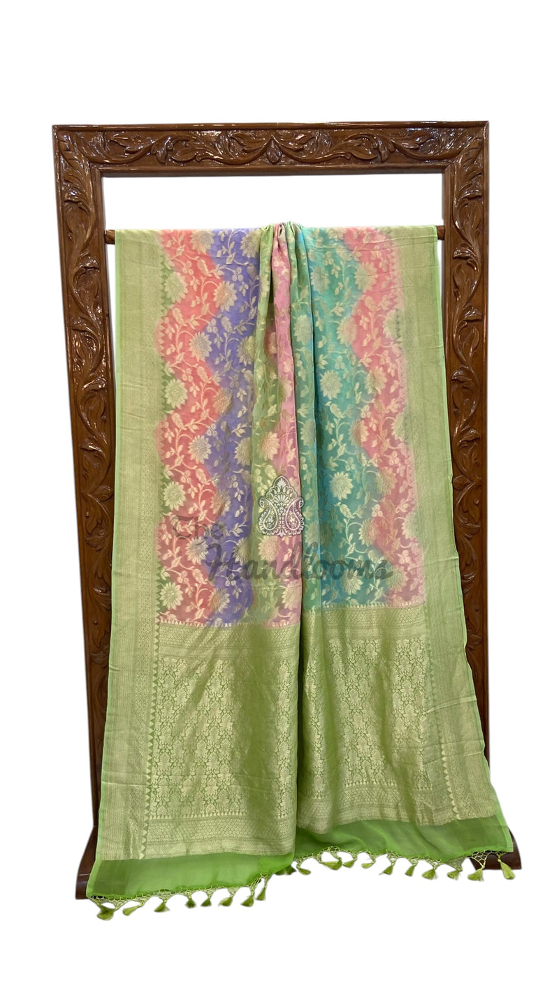 Rangkart Pure Khaddi Georgette Handloom Banarasi Saree - Water Zari - The Handlooms