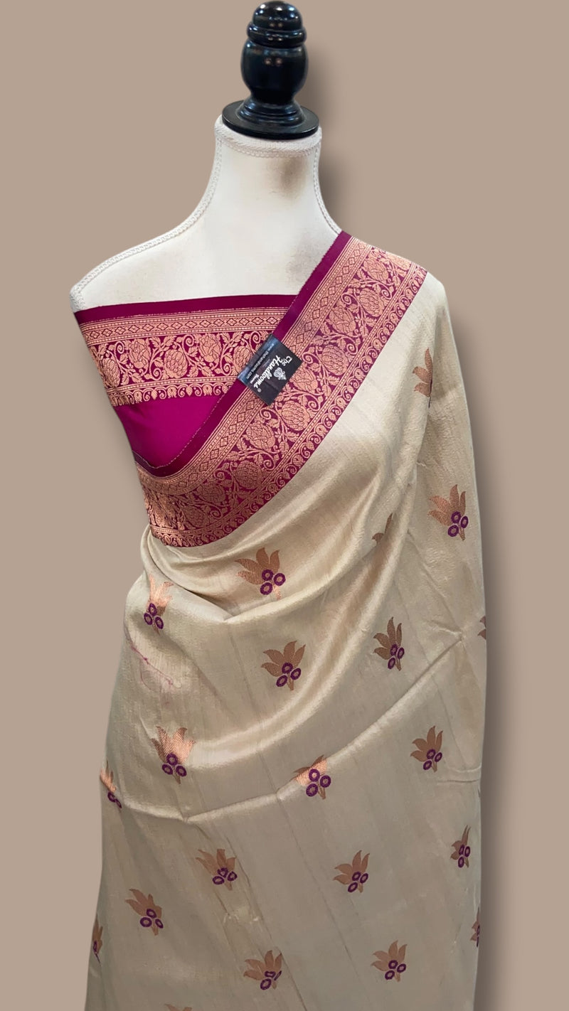 Pure Tussar Silk Handloom Banarasi Saree - The Handlooms